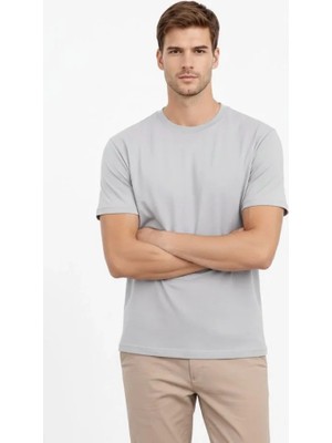 Hobilinka Erkek Bisiklet Yaka Tişört Regular Kalıp Basic Pamuklu Günlük Kullanım T-Shirt - Gri