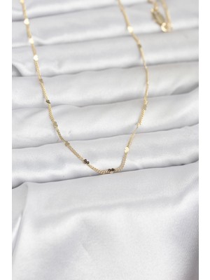 Pileli Store cm 14K Gold Renk Ezme Kalp Detaylı 60 cm Zincir Kadın Kolye - TJ-BKO10952