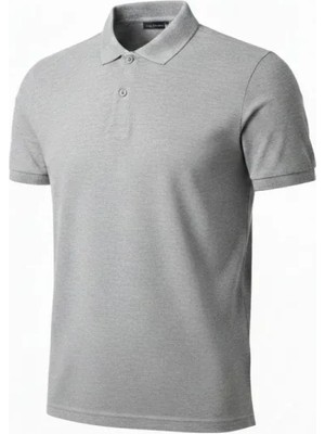 Hobilinka Erkek Pike Kumaş Düğmeli Yaka Regular Fit Günlük Kısa Kol Tişört T-Shirt - Gri