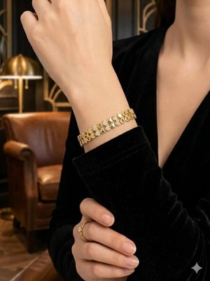 Melisa Takı & Aksesuar 14K Gold Renk Xuping Kalp Figürlü Zirkon Taşlı Bileklik (19cm daraltılabilir)