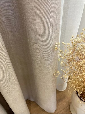 Assina Keten Kumaş Bej 1/2 Seyrek Pile Kalın Tek Kanat Fon Perde