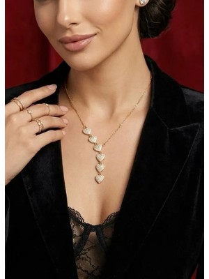 Melisa Takı & Aksesuar 316L Çelik Gold Renk Kalp Zirkon Taşlı Y Kolye