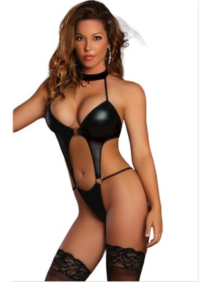 Pileli Store  Fantezi Siyah Yanları ve Arkası Açık Seksi Gecelik Çorapsız ! TG279209