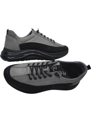 Sula Erkek Lastik Bağcıklı Deri Nubuk Gri Içi Deri Astar Poli Taban Casual AYAKKABI-2402-GRİ