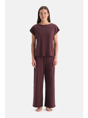 Dagi Mürdüm Kayık Yaka Kısa Kollu Tişört Pantolon Takım