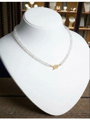 Taşmir Kristal Kuvars Doğal Taş Kolye 6 mm - Pirinç Altın Kaplama T Kilit Aparat