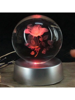 Pileli Store Renk Değiştiren Işıklı Cam Küre Gül