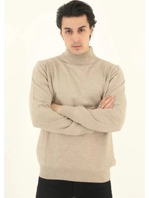 Hobilinka Erkek Yarım Balıkçı Yaka Triko Kazak - Bej