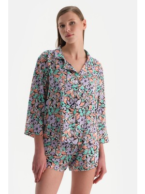 Dagi Ekru-Lila Kısa Kol Gömlek Pareo