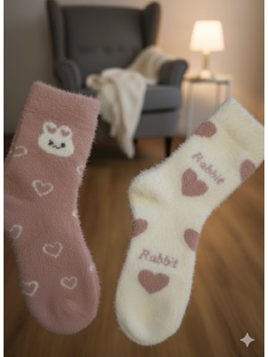 Trendy Chic 2 Çift Tavşan Temalı Peluş Çorap