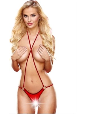 Pileli Store  Askılı Kırmızı Seksi Gecelik TG278607