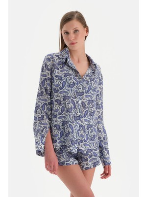 Dagi Ekru-Mor Uzun Kimono