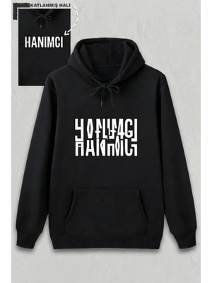 Hobilinka Sevgililer Günü Özel Kapüşonlu Hanımcı Baskılı Oversize Sweatshirt - Siyah