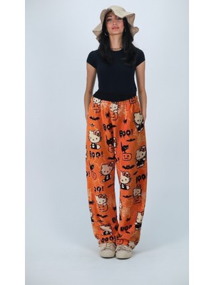 Pileli Store Karakter Desenli Peluş Baggy Pantolon