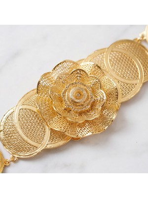 Ferizz Altın Kaplama Çiçek Toka Detaylı Kadın Kemer KMR-123