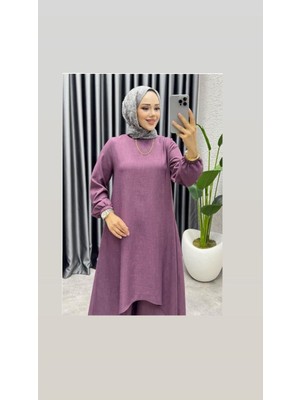 Golda Dress Keten Ikili Takım Koyu Lila