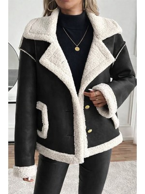 Hobilinka Kadın Uzun Kollu Yakalı Önden Düğmeli Cep Detaylı Süet Ceket