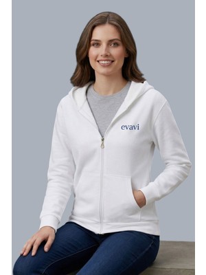 Evavi Kadın Logo Baskılı Kapüşonlu Fermuarlı Sweatshirt Ceket