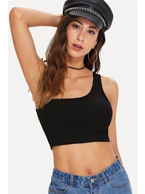 Beruflic Kadın Siyah Tek Omuz Crop Büstiyer