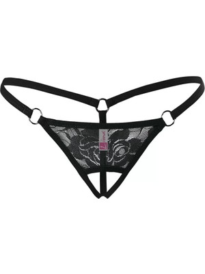 Beruflic Özel Bölgesi Açık Büyük Beden Siyah Fantezi String