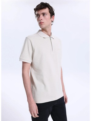 Mustang Düz Bej Erkek Polo T-Shirt M6SM-TST1580