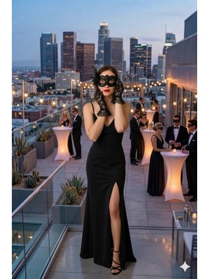 Gatsby Siyah Maske ve Dantel Işlemeli  Eldiven Ikili Set