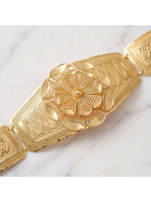 Ferizz Altın Kaplama Çiçek Toka Detaylı Işlemeli Kadın Kemer KMR-124