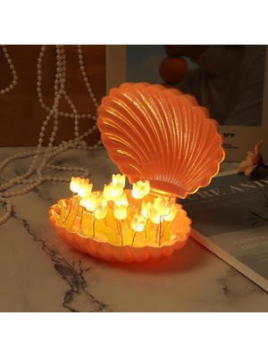 Pileli Store LED Işıklı Kendin Yap Deniz Kabuğu Tasarımlı Lale Lamba