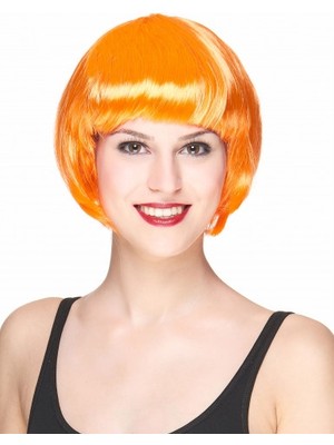 Pileli Store Neon Turuncu Renk Açık Turuncu Küt Parti Peruğu