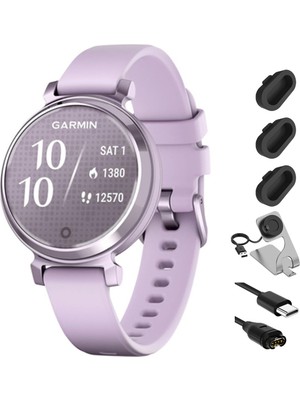 Garmin Lily 2 Akıllı Saat Metallic Lilac With Lilac Silikon Band Sche With Şarj Dock For Venu 3 + Silikon Toz Kapak (3-Pack) + USB Type C Şarj ve Sen Kablo