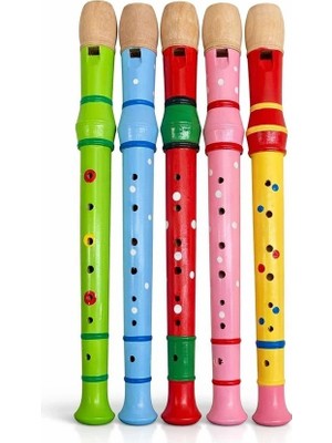 Pileli Store Ahşap Renkli Flüt Büyük - 32 cm Eğitici Çocuk Müzik Aleti Enstrüman