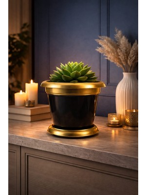 Pileli Store Nf Gold Bilezikli 1,7 Litre Dekoratif Plastik Saksı Siyah