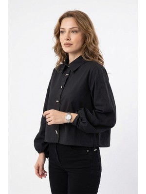 Lale Butik Birit Detaylı Poplin Gömlek 19556 Siyah