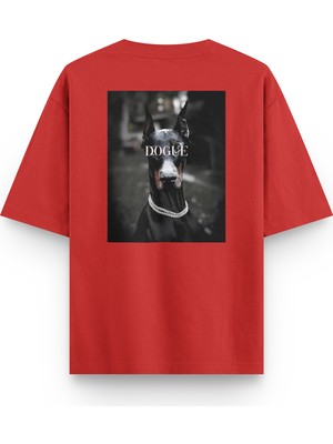 Overoz Doberman Dogue Köpek Sırt Baskılı Yarı Oversize Unisex Siyah T-Shirt 1235