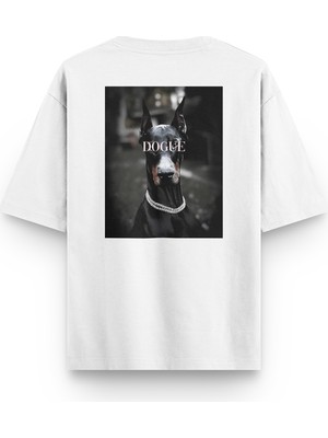 Overoz Doberman Dogue Köpek Sırt Baskılı Yarı Oversize Unisex Siyah T-Shirt 1235