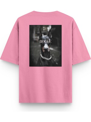Overoz Doberman Dogue Köpek Sırt Baskılı Yarı Oversize Unisex Siyah T-Shirt 1235