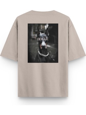 Overoz Doberman Dogue Köpek Sırt Baskılı Yarı Oversize Unisex Siyah T-Shirt 1235