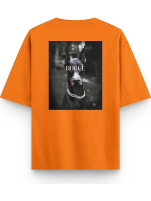 Overoz Doberman Dogue Köpek Sırt Baskılı Yarı Oversize Unisex Siyah T-Shirt 1235