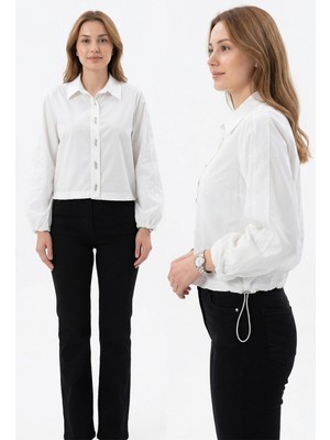 Lale Butik Birit Detaylı Poplin Gömlek 19556 Ekru