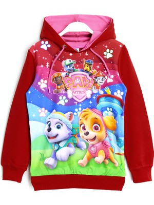 DobaKids Kız Çocuk Paw Patrol Everest Skye Baskılı Kapüşonlu Sweatshirt Bordo