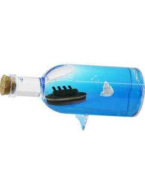 Pileli Store Mavi Su Gemi - Ada Yuvarlak Mika Şişe=yan Duruş Ayak Yüzen Batmayan Dekoratif Biblo Akvary