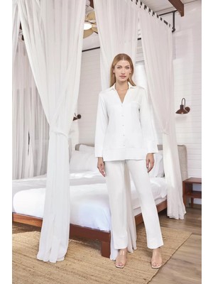 Beruflic Uzun Kollu Önü Düğmeli Gömlek Yaka Pijama Takımı