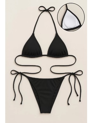 Beruflic Kadın Siyah Yandan ve Boyundan Bağlamalı Bikini Mayo Takımı