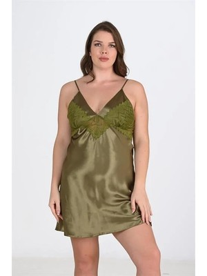 Pileli Store  Büyük Beden Haki Gecelik 2104