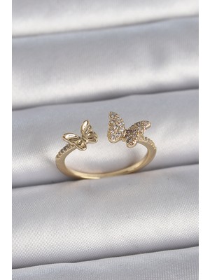 Pileli Store Pirinç Gold Renk Ayarlanabilir Zirkon Taşlı Model Kadın Yüzük - TJ-BYK3374