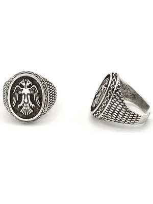 Pileli Store Antik Gümüş Kaplama Selçuklu Arması Ayarlanabilir Yüzük