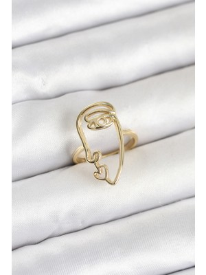 Pileli Store Pirinç Gold Renk Picasso Tarzı Tek Çizgi Yüz Model Kadın Yüzük - TJ-BYK4158