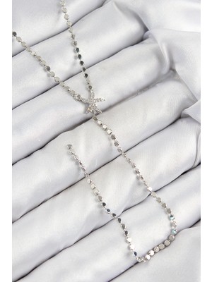 Pileli Store Pirinç Zirkon Taşlı Ezme Zincirli Deniz Yıldızı Model Gümüş Renk Y Kolye - TJ-BKO10466