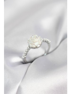 Pileli Store Gümüş Renk Gül Model Incili Kadın Yüzük - TJ-BYK4093