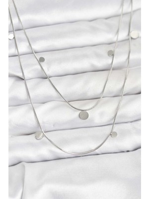 Pileli Store 316L Çelik Zincir Gümüş Renk Pullu Kadın Kolye - TJ-BKO10788